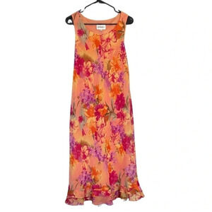 Vibrant Floral Dress - Size 12 - Double Ruffle Hem, Scoop Neck. Studio I